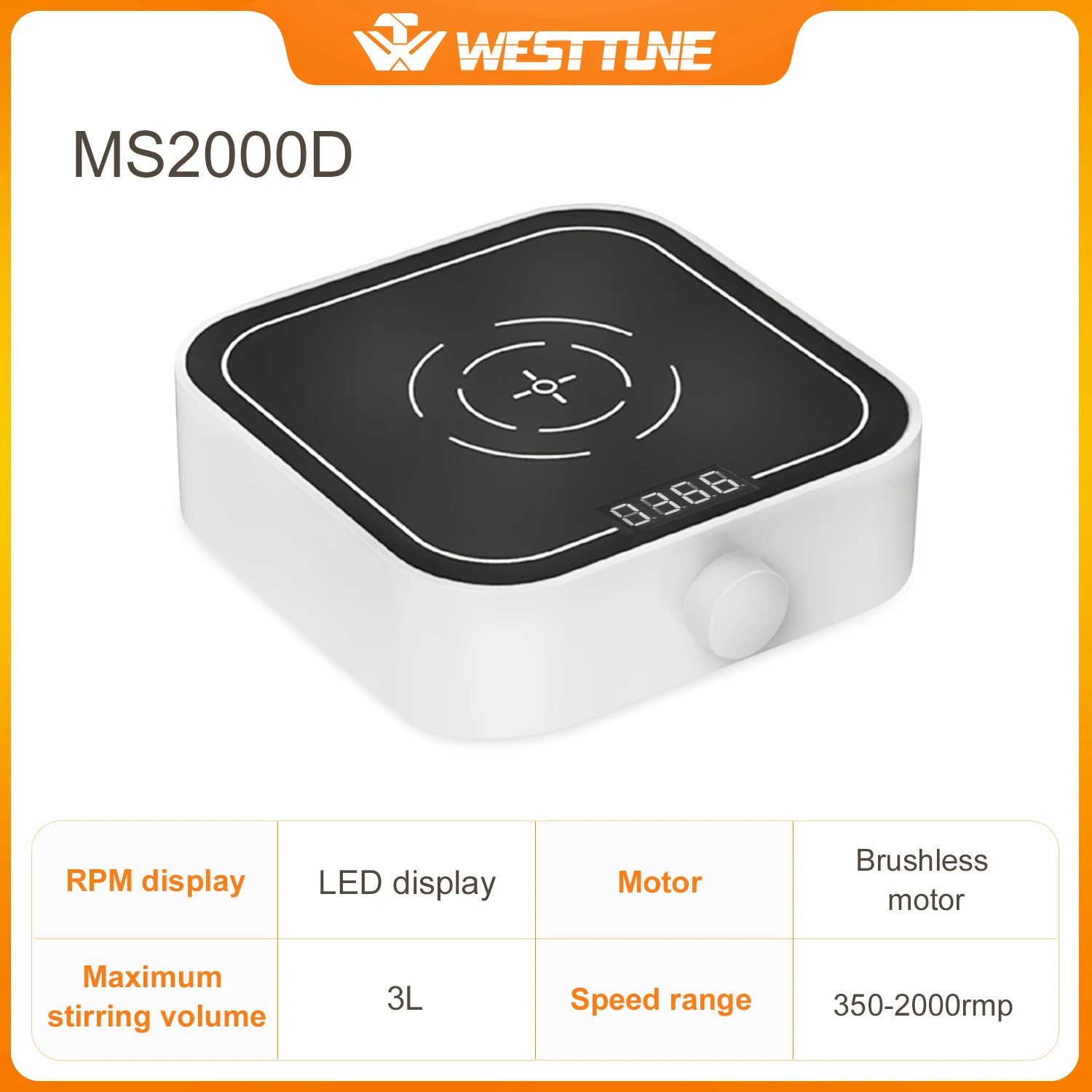 WEST TUNE Westtune Lab-Magnetrührer – elektrische Digitalanzeige, 3000 U/min, 3 l Fassungsvermögen, tragbarer Laborrührer mit bürstenlosem Motor, 12 V 9