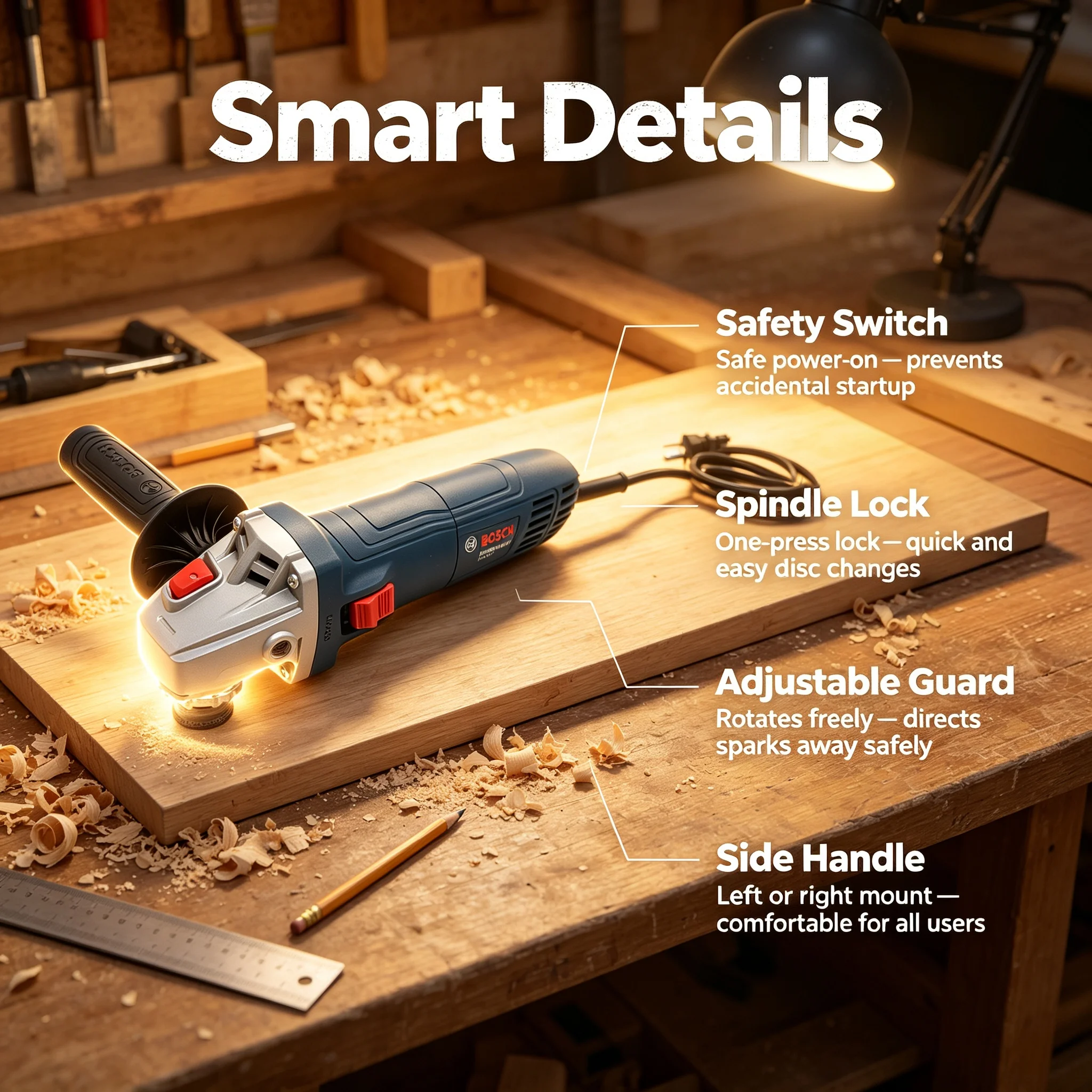 BOSCH GWS 800 Angle Grinder | 800W 12000RPM | 100mm Disc | for Metal/Stone Cutting & Grinding