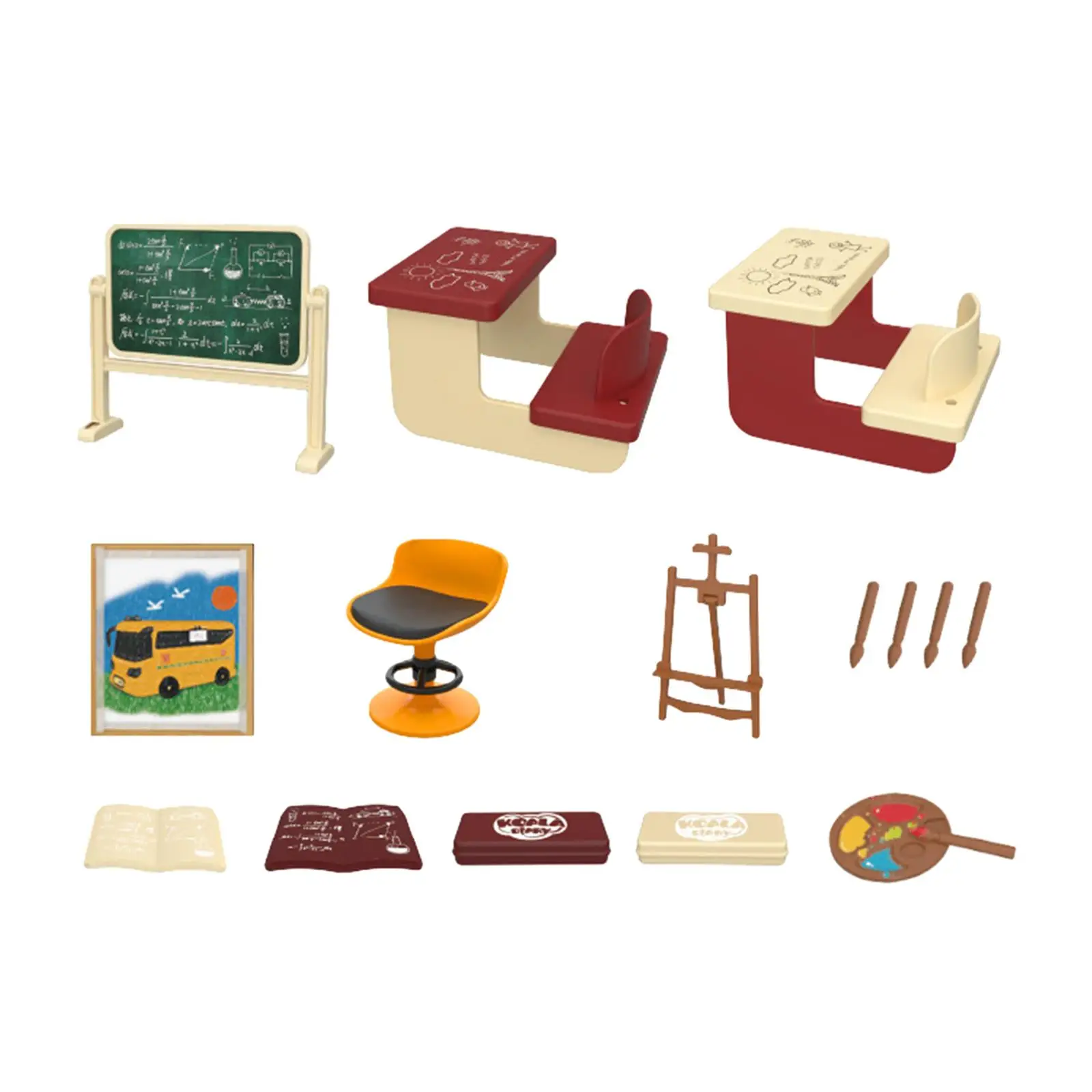 Juego de casa de muñecas para niños, suministros escolares, muebles, libros en miniatura, regalos de cumpleaños