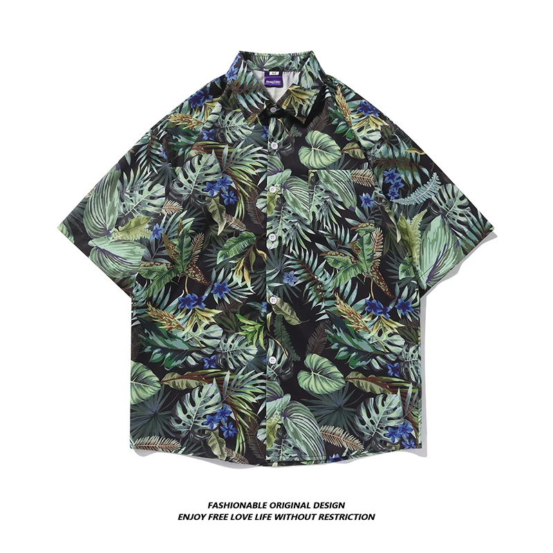 

Ice Silk Flower Men's Short Sleeve Shirt Casual Lightweight Summer Loose Hawaii Style Outerwear Breathable Moisture Wicking