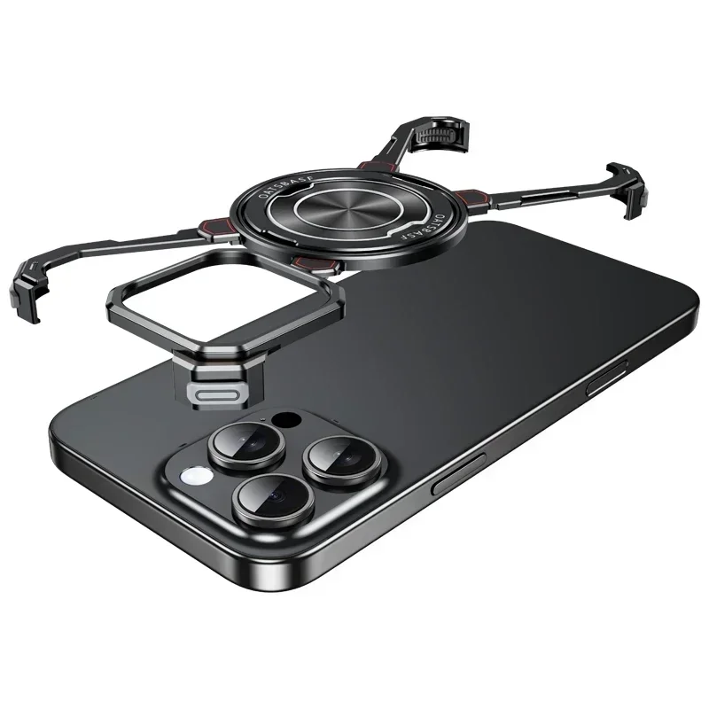 

Metal Phone Case For iPhone 16 15 Pro Max 14 13 No Borders Magsafe Magnetic Wireless Charging Rotatable Ring Stand Holder Cover