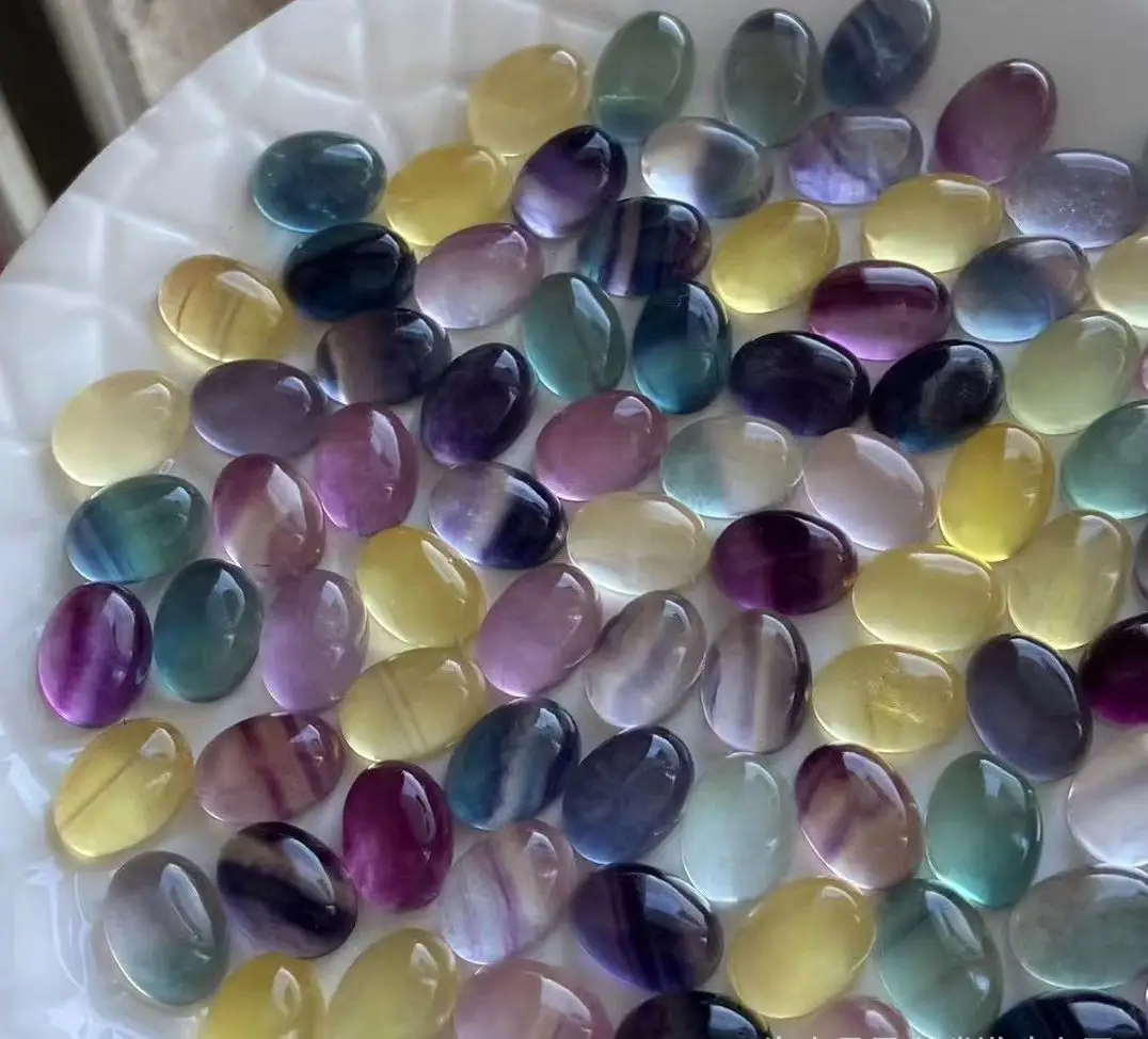 

Wholesale 10pcs Rainbow Fluorite Bead 10x14mm 12x16mm Oval Gemstone Cabochon Ring Face For Jewelry