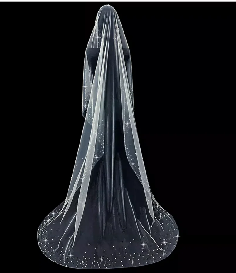 

Свадебное платье, длинная жемчужная вуаль длиной до пола, реквизит для свадебной фотографии на открытом воздухе