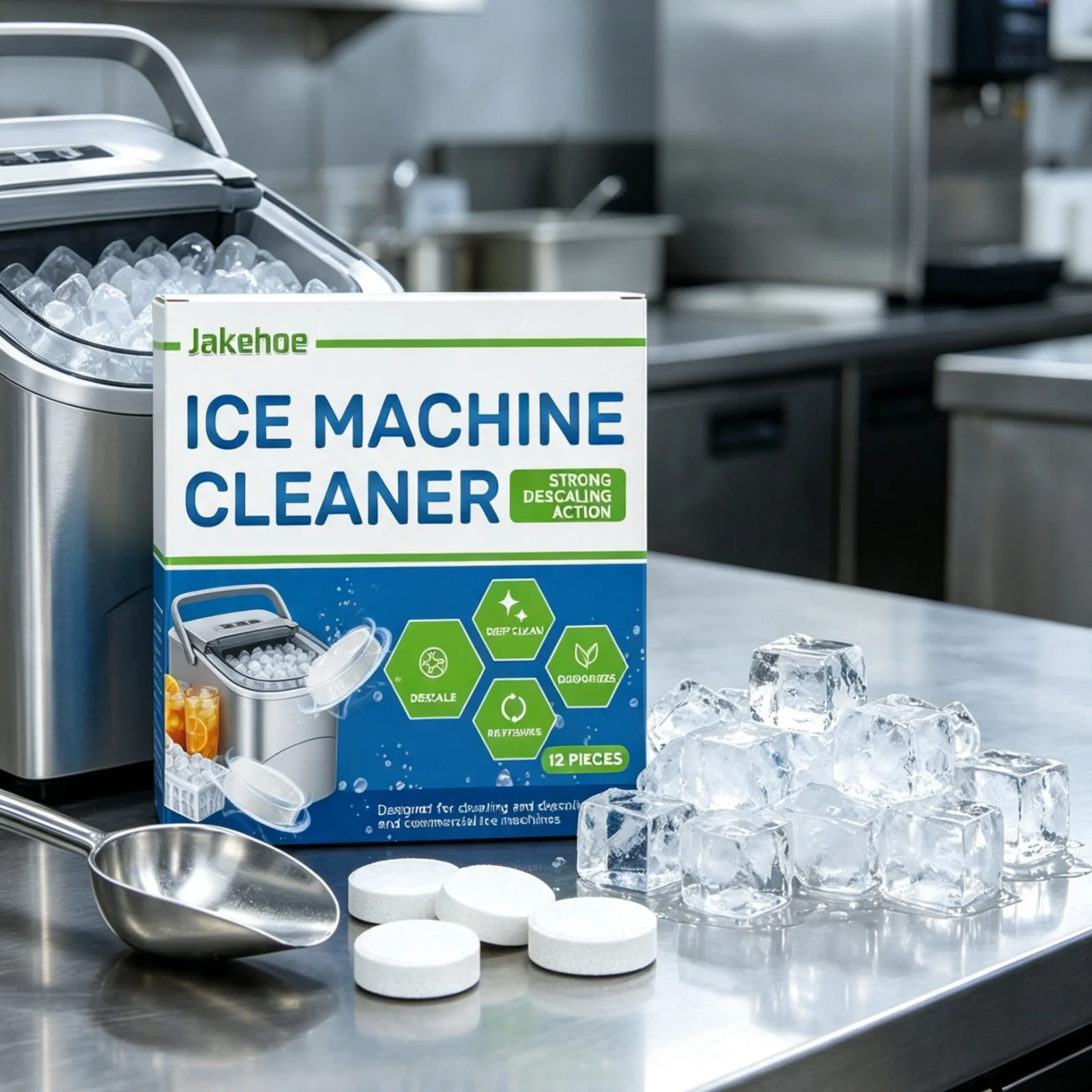 Jakehoe Ice Machine Cleaner Strong Descaling Deep Cleaning Odor Deodorize Fast Dissolving Ice Machine Descaler Tablets 12pieces