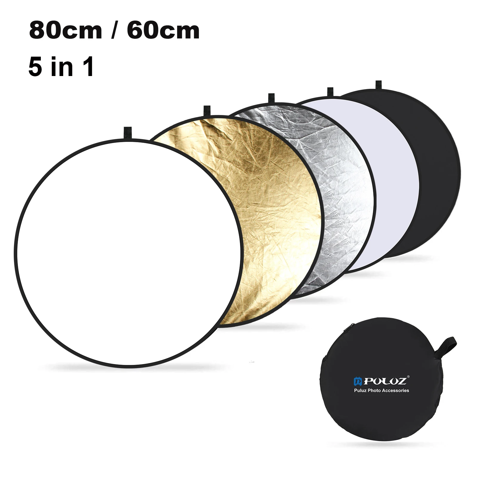 Riflettore di luce PULUZ 80 cm / 60 cm 5 in 1 Riflettore di illuminazione per fotografia in studio Riflettore di luce pieghevole per disco fotografico