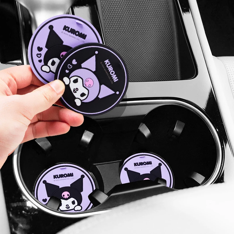 2Pcs Sanrio Kuromi Car Coasters Kawaii Cartoon Anime Car Coaster Cute Storage Anti-Skid Mat Accessories Decorate Girls Gift