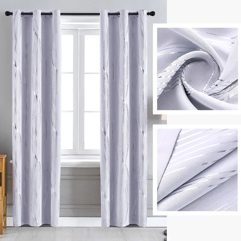 Blackout Curtains Panels for Bedroom, Noise Reducing Thermal Insulated Wave Line Foil Print Design Blackout Curtain