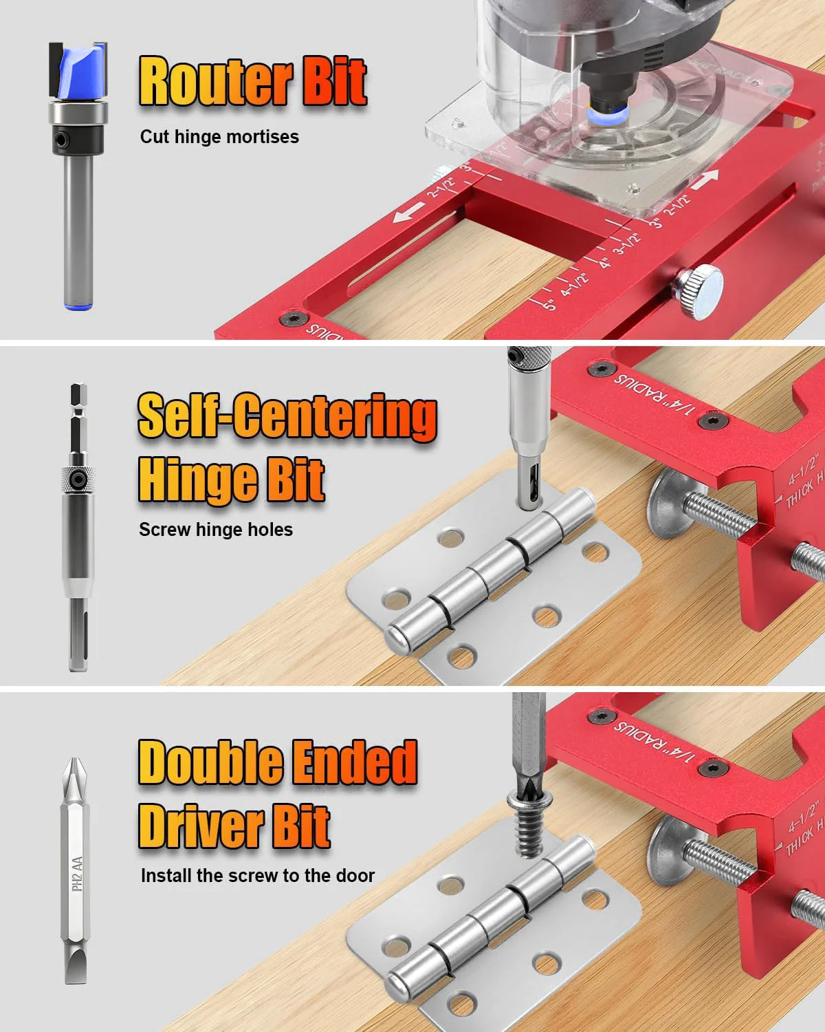 2-in-1 Scharnier-Bohrvorrichtung: Robuster und stabiler Türrahmen-Positionierer für Holzbearbeitung, Montageschrauben und DIY-Hilfswerkzeuge – Detail 6