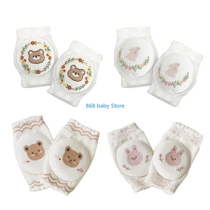 29EE 1 زوج الطفل منصات الركبة للطفل المشي الزحف منصات الركبة القطن حماة الركبة الكرتون التطريز الركبة وسادة واقية #4