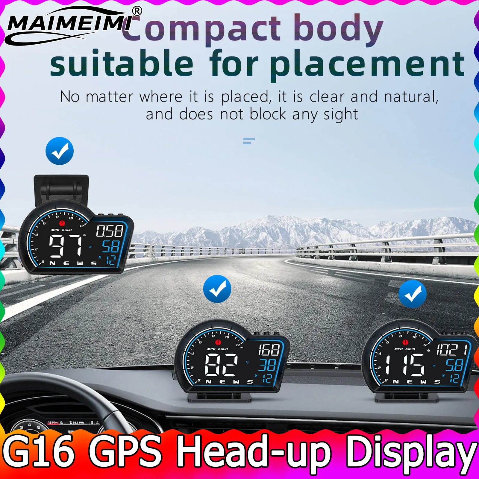 

G16 HUD GPS Speedometer for Car with Safe Driving Overspeed Alarm GPS for ALL Car Accessories on-board Computer Car
