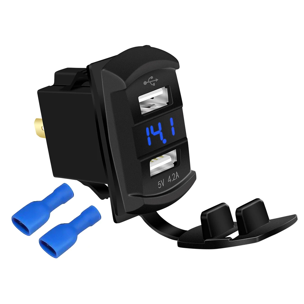 4.2A Dual USB Port Charger Socket Adapter Outlet Waterproof Phone Charger for Rocker Marine Switch Panel on Boat RV Vehicle