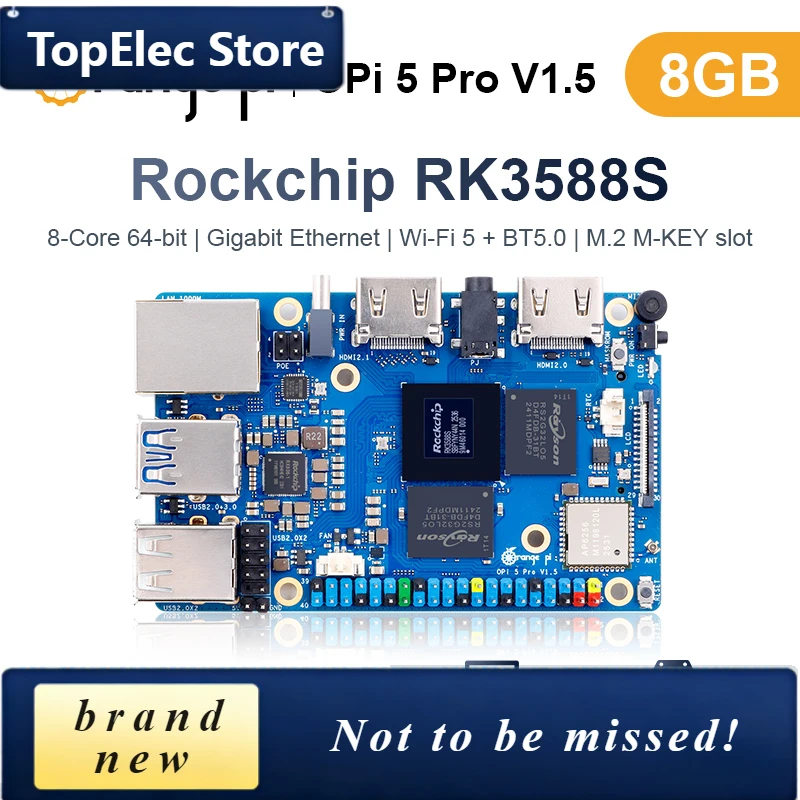 TopElec Orange Pi 5 Pro 8GB V1.5 Single Board Computer Rockchip RK3588S Mini PC Development Board