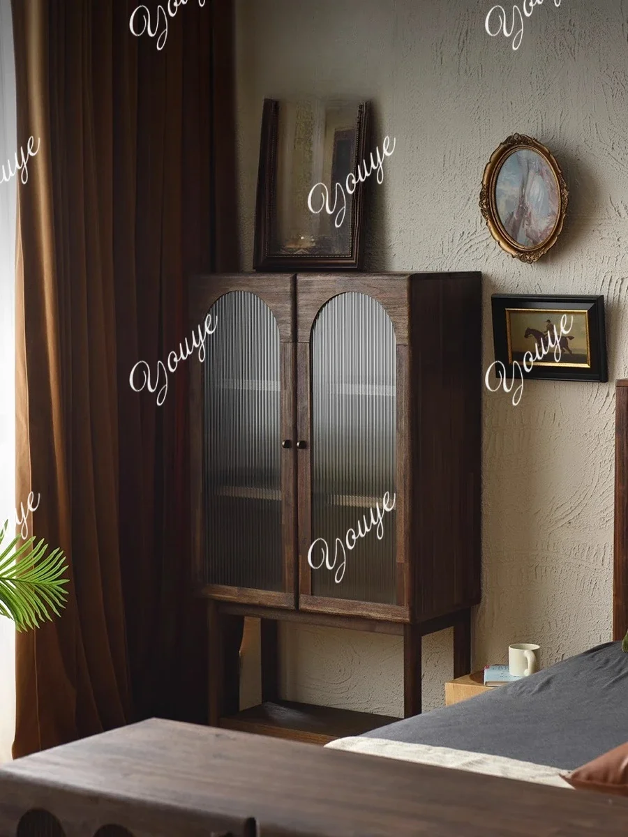 

XS Solid Wood Dining Side Cabinet Retro Nordic Designer Restaurant Wall Display Bookcase Figure Display High Cabinet