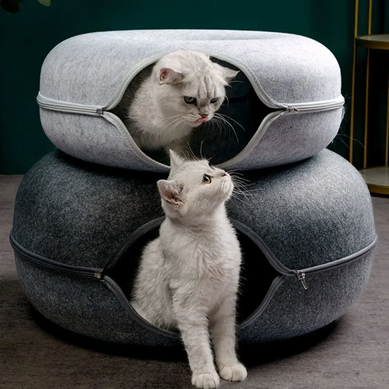 Donut Cat Bed Interactive Tunnel Pet Felt Indoor Toys Cats House Kitten Training Toy Cat Kennel Pets Supplies Flying bird Bugs