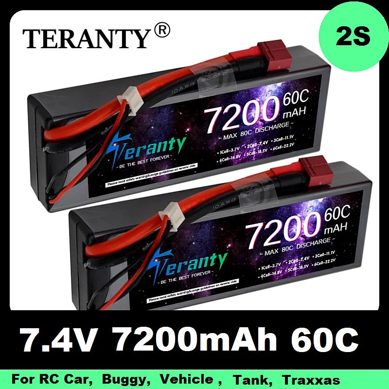 Teranty 7.4V 7200MAH 60C 2S Hard Case RC Lipo Battery For Traxxas 1/10 Car Quadcopter Helicopter Akku Bateria