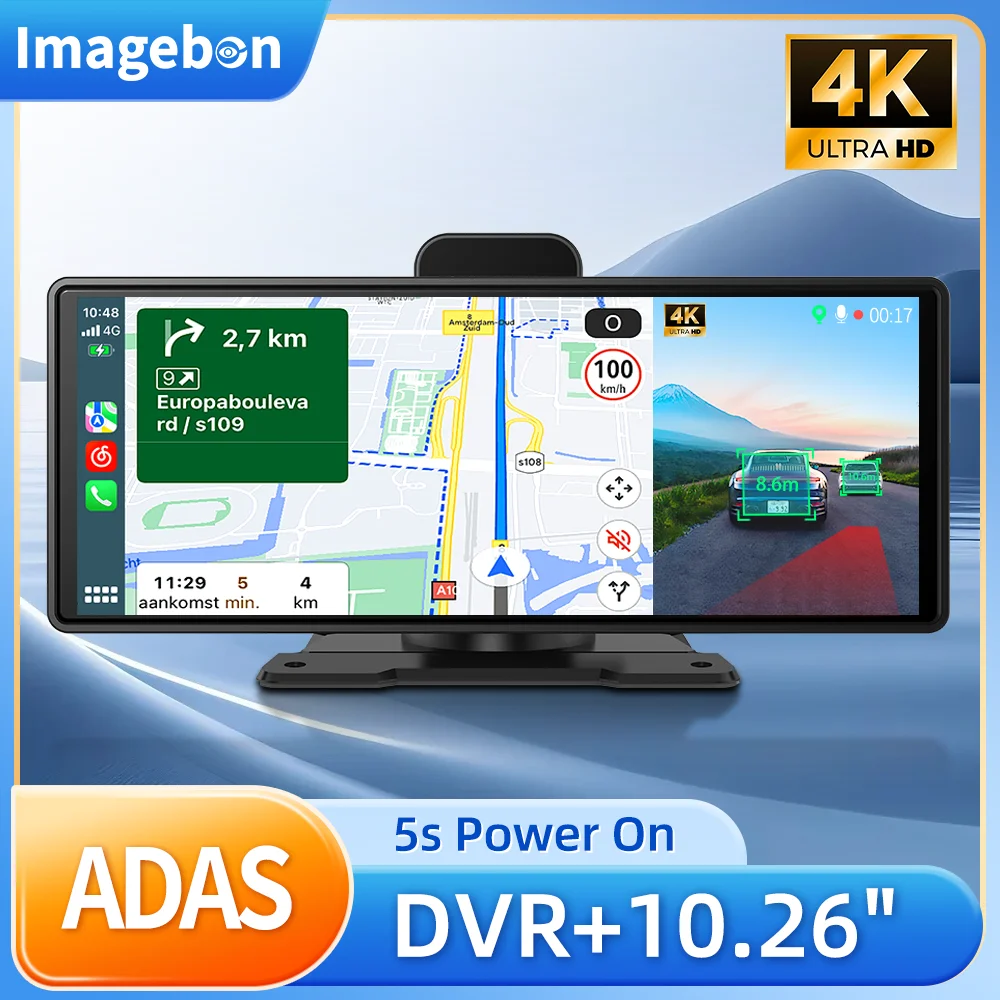 Imagebon 4K ADAS Dash Cam H9Pro Car Multimedia Player With Wireless Carplay & Android Auto 5G Wifi GPS Navigation