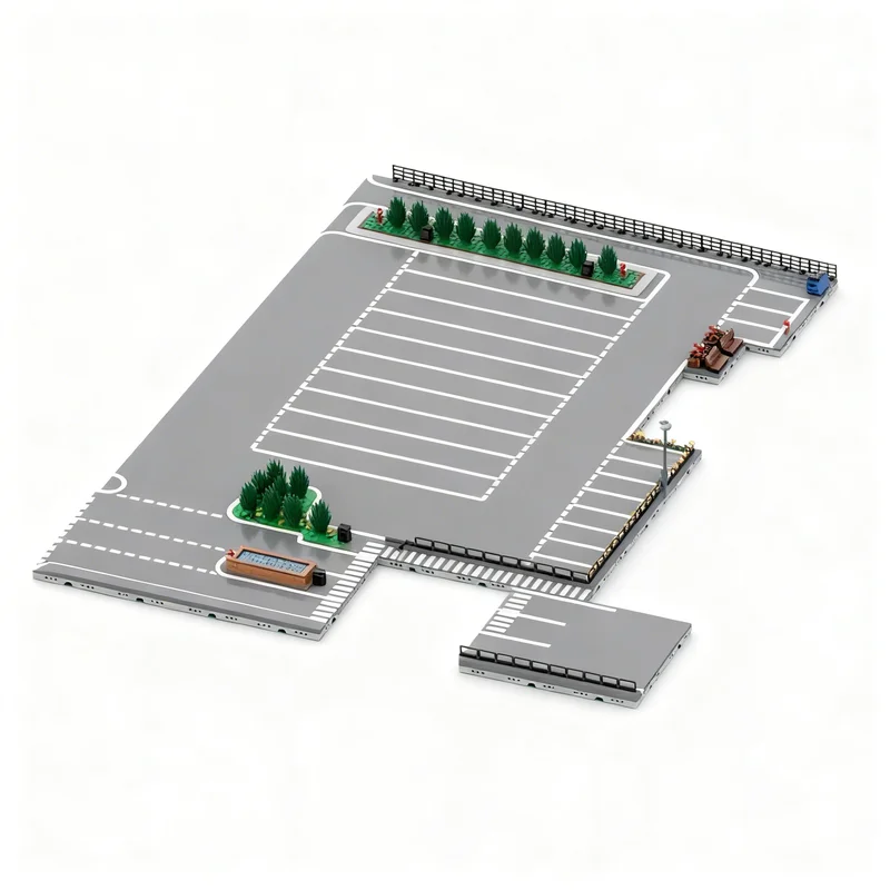 5197pcs MOC Modular Buildings V2 Modular Logistics Center - Large Parking Area Model Building Blocks Architecture DIY Creative