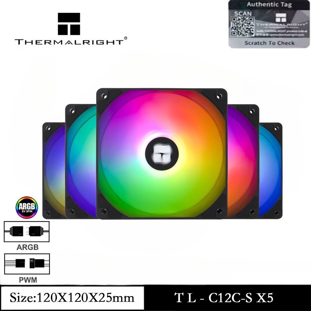 

Thermalright TL-C12C-S X5 Computer Case Fan, ARGB 120mm Case Fan/Silent/High CFM/PWM/1550 RPM
