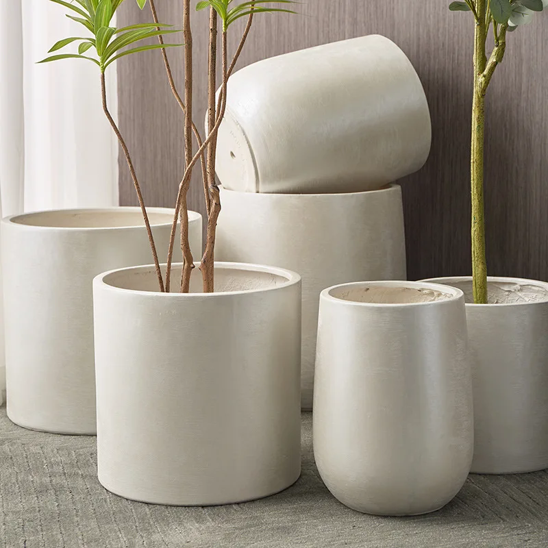 Simple and creative extra large magnesium mud flower pot straight large diameter simulation green plant home office hotel floor
