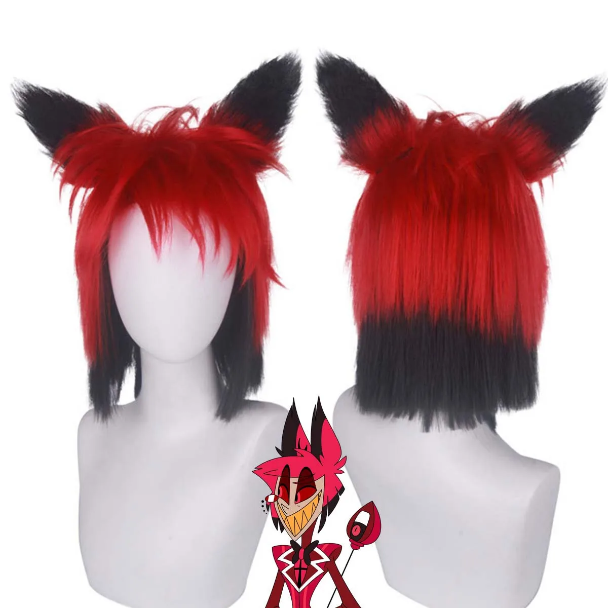 Halloween Carnival ALASTOR Cosplay Red Black Synthetic Hair Wigs