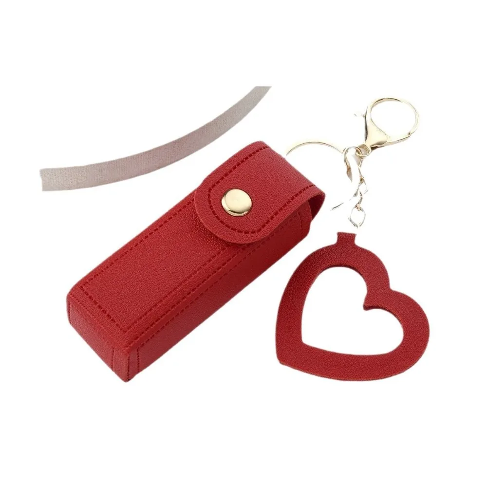 Leather Lipstick Bag Make Up Pouch Lip Balm Bag Keychain Holder Lipsticks Protective Cover with Mirror Portable Make up Tool Kit