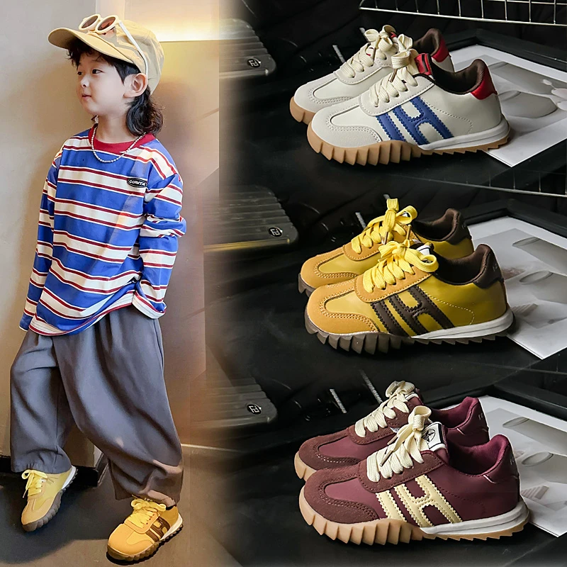 

2025 Autumn New Children's Shoes Boys Soft Sole Comfortable Causal Shoes British Style Girls Trendy Suede Shoes Running Sneakers