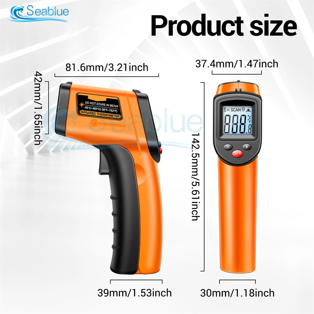 TH201 Podręczny pistolet do pomiaru temperatury na podczerwień-50 ~ 400 ℃ Czujnik laserowy IR Termometr Termometr VA Screen Meter Pirometr Narzędzie