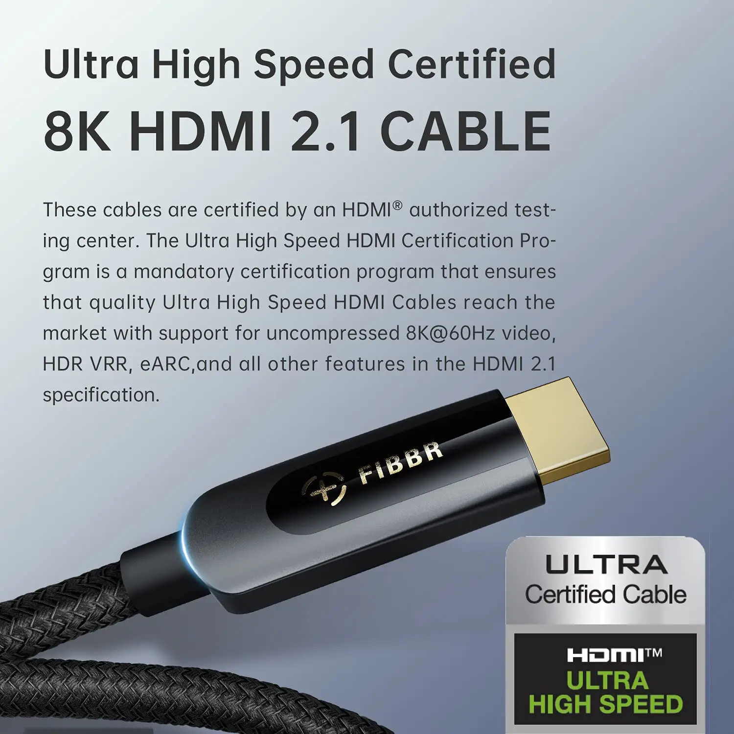 FIBBR HDMI 2.1Compatible Cable 8K/60Hz 4K/120Hz 48Gbps HDMI Digital Cables HDMI 2.1 Cable Splitter for HDR10+ PS5 Switch tv box