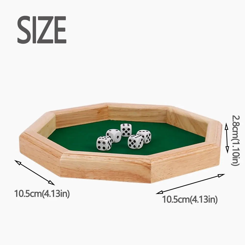 Green Octagonal Dice Tray Table Games Drinking Games Wooden Dice Tray Portable with Dice Desktop Storage Box Board Game