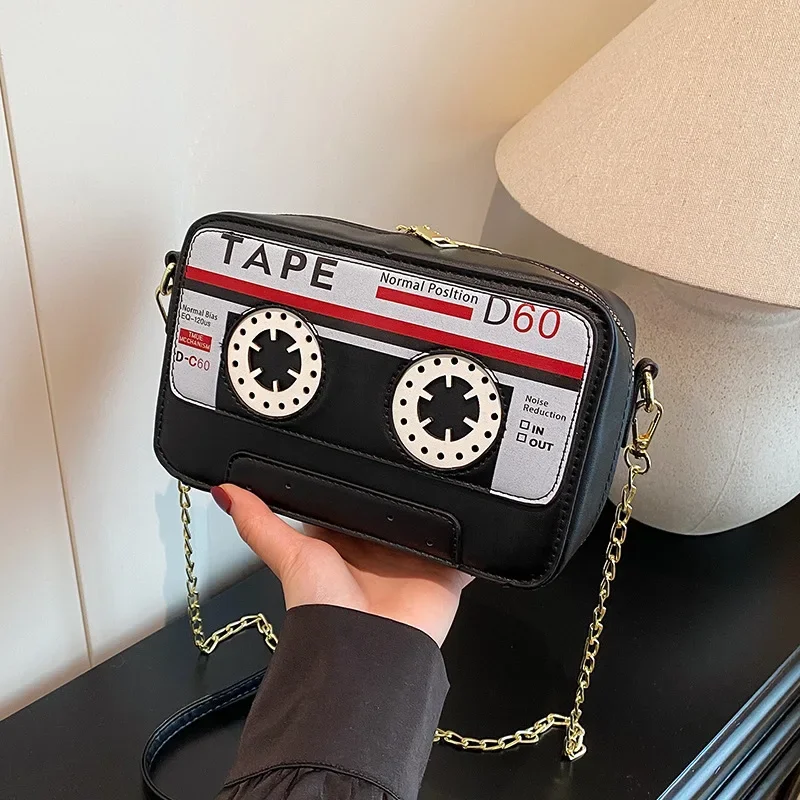 

Women Retro Cassette Shoulder Bag Tape Shaped Recorder Crossbody Purse Elegant Banquet Evening Handbag for Girls