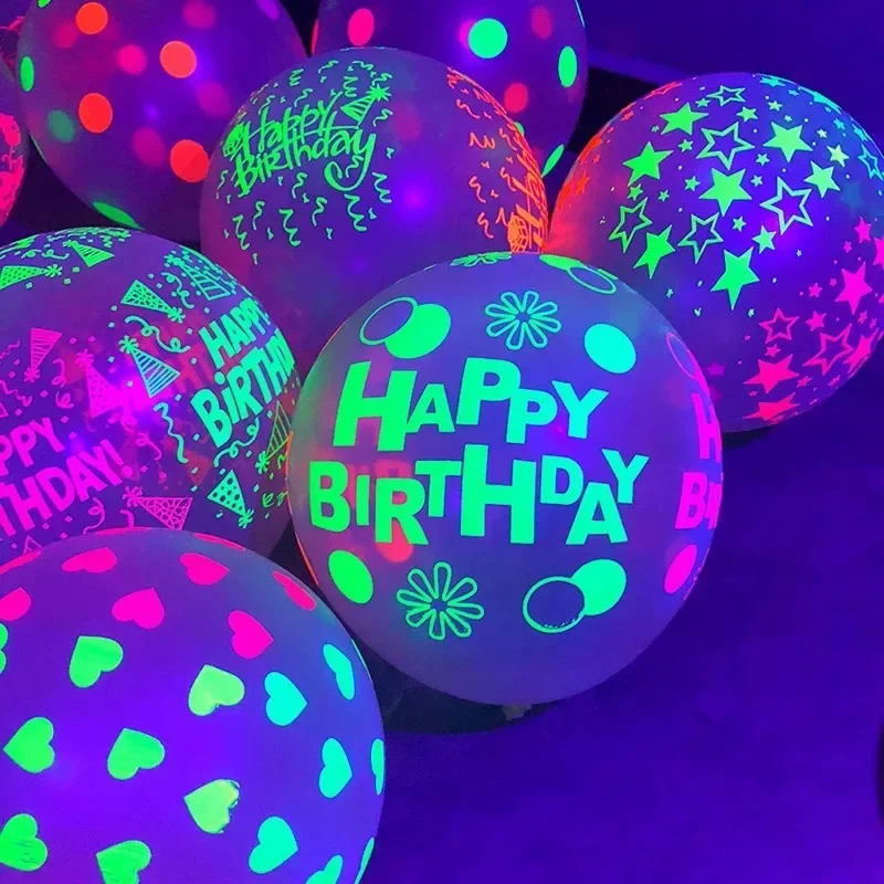 Happy Birthday Neon Glow Balloons Glow in Blacklight Fluorescencyjne balony na Neon Birthday Glow 80s 90s Theme Party Decor