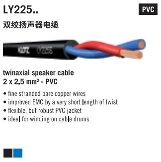 Germany made KLOTZ LY225 twinaxial speaker cable 2x2.5mm² flexible robust PVC jacket 2*2.5mm2 improved EMC by short length