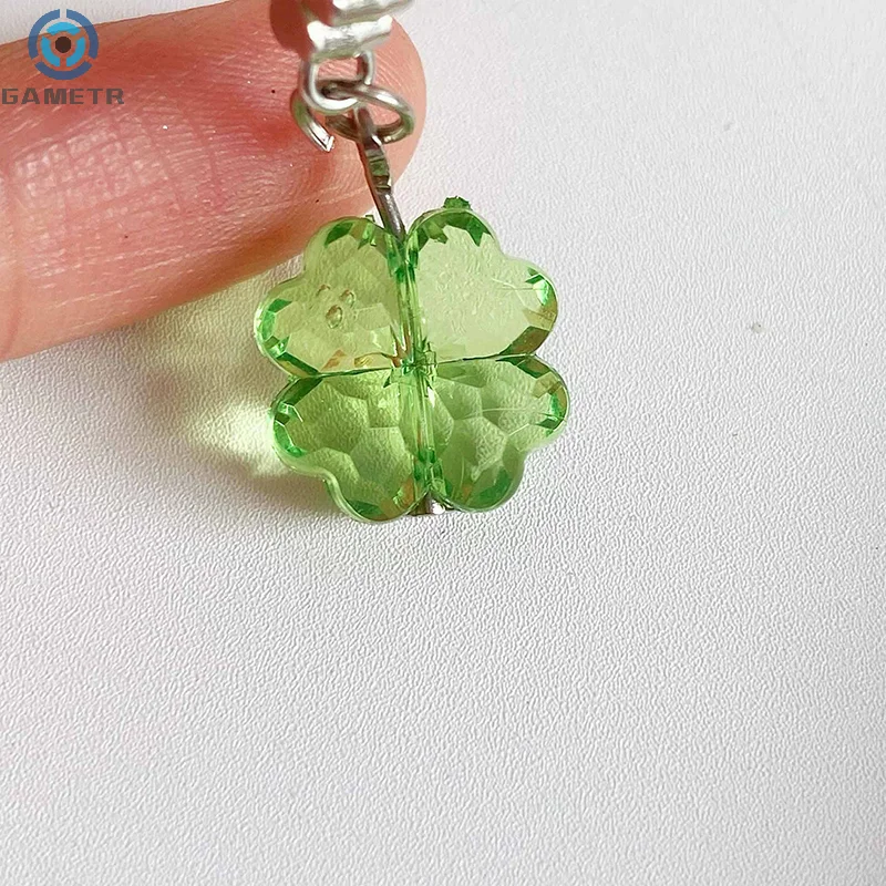 Handmade Beaded Phone Chain Four Leaf Clovers Cellphone Charm Colorful Keyring CCD Decorative Pendant Cellphone Charm Accessory