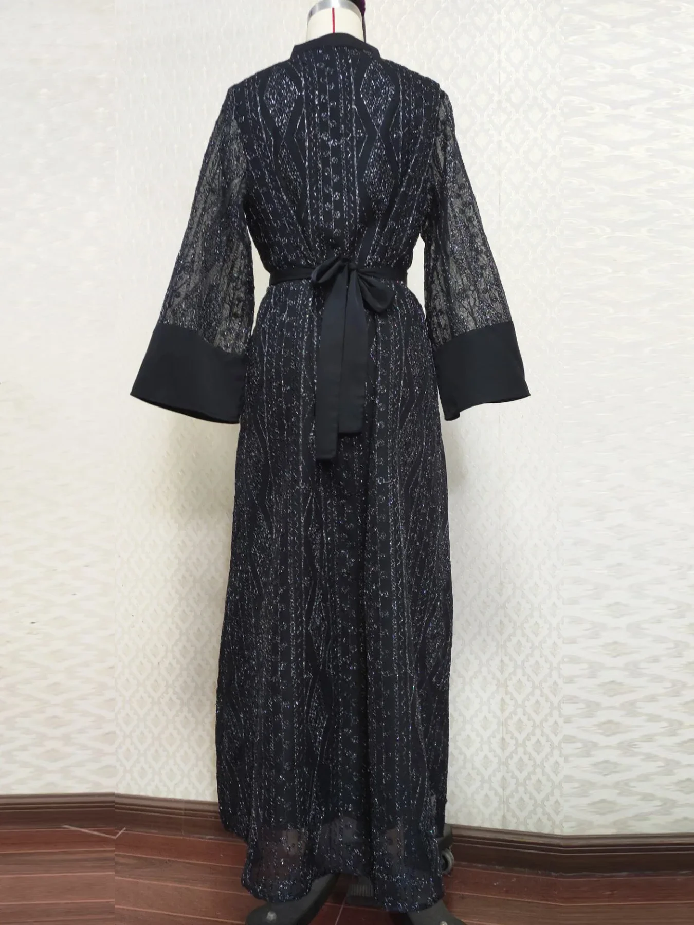 Dubai Arab Muslim Party Dress for Women Abaya Lace-up Embroidery Stand Collar Elegant Robe Longue Jalabiya Vestidos Mujer 2023