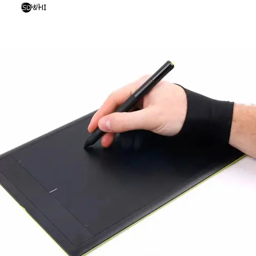 Imagen 2 del producto Guante antiincrustante de 2 dedos para mano derecha e izquierda, guante negro para dibujo artístico, para cualquier tableta de dibujo gráfico