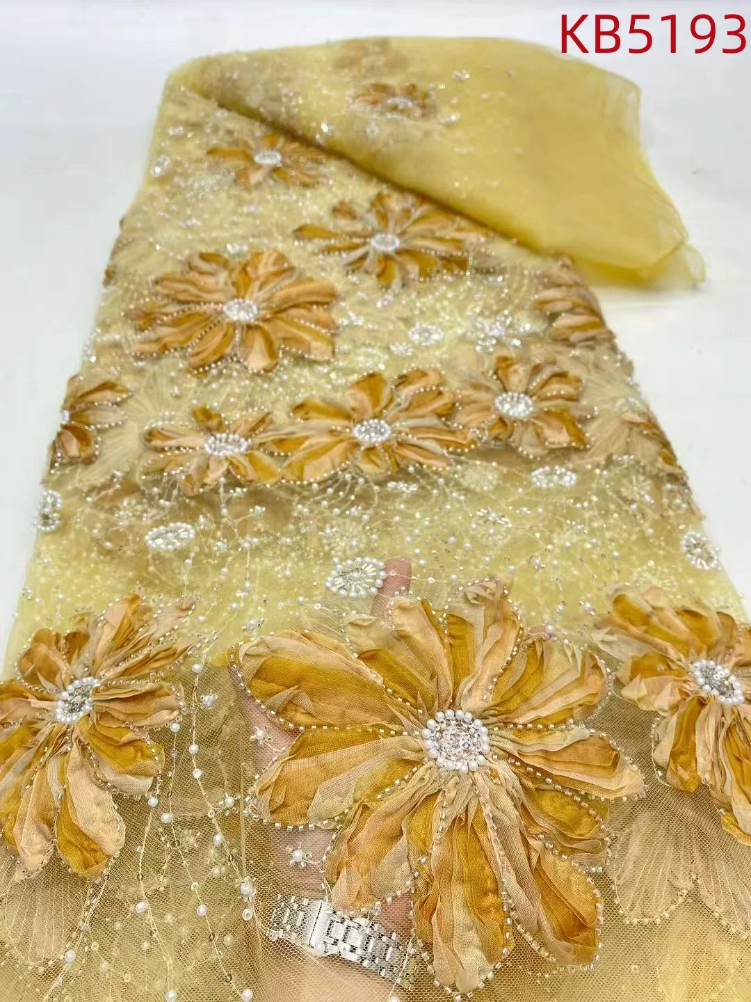 ثلاثية الأبعاد زهرة الدانتيل النسيج تسلسل الأفريقي أقمشة الدانتيل 5 ياردة جودة عالية 2025 قماش دانتيل الزفاف مطرز الدانتيل للخياطة KB5193