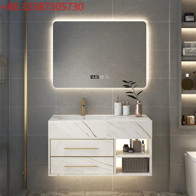 

Solid wood bathroom cabinet rock slab washbasin toilet washbasin cabinet