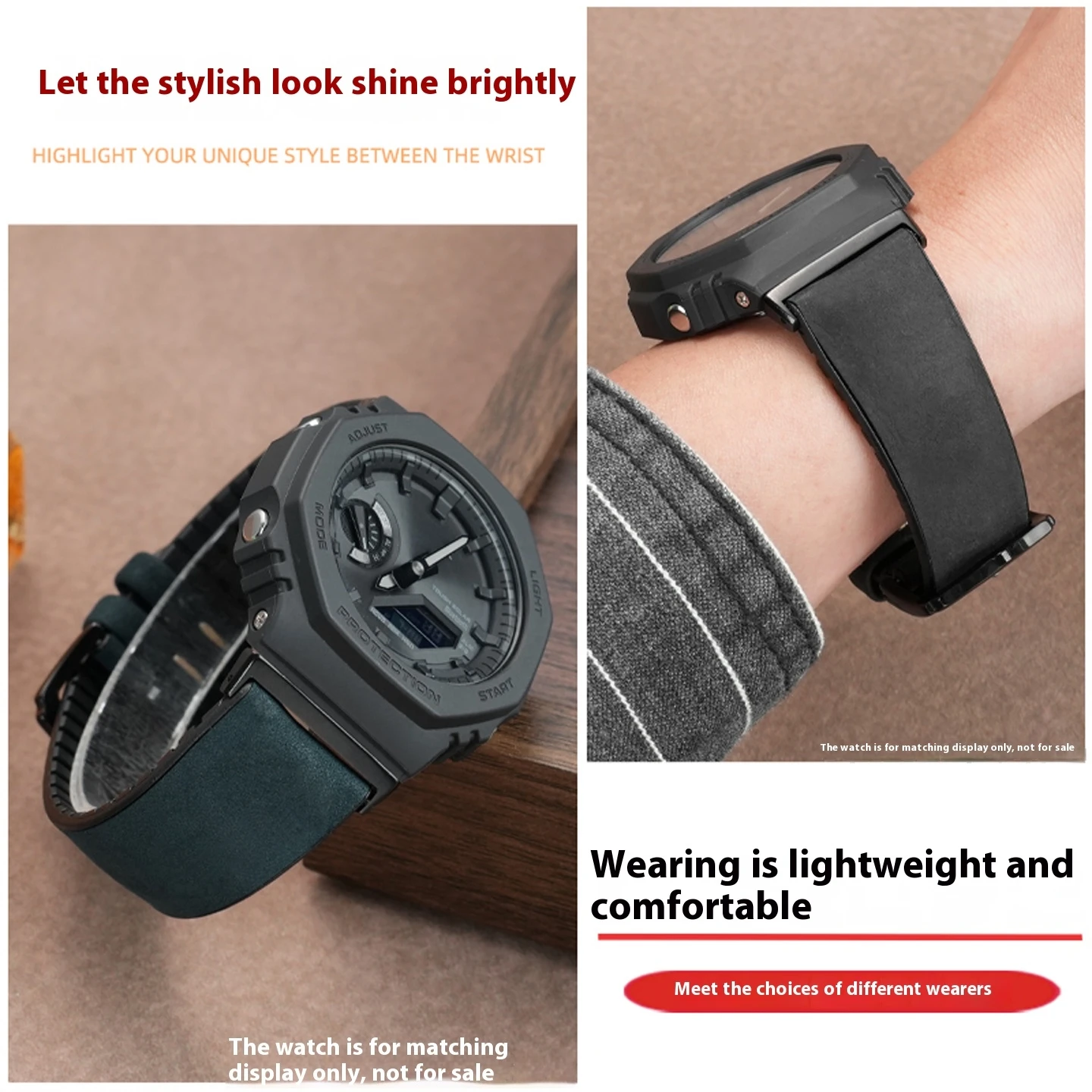 GA-2100 pulseira de couro para casio g-shock ga2100/GA-2110 especial elevado à prova dwaterproof água inferior couro masculino preto azul marrom