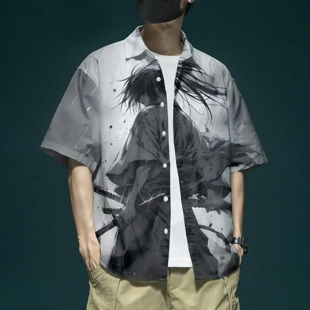 Camicia da uomo estiva 2024 camicie hawaiane con stampa Samurai 3d per uomo camicia a maniche corte Casual quotidiana Top camicie Oversize larghe con risvolto