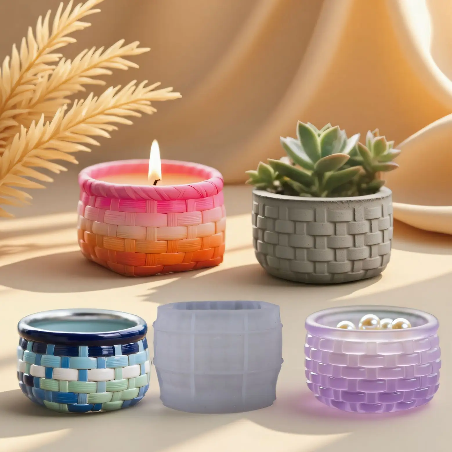 

Тканая корзина, силиконовая форма для цветов из смолы и цементных поделок, ароматический подсвечник «сделай сам», с функцией банки для хранения, эпоксидное сосуд