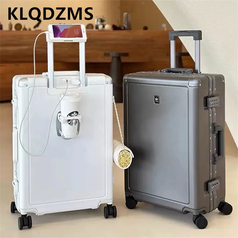 

KLQDZMS 20"24"26 Inch Cabin Suitcase Boarding Box USB Charging ABS+PC Trolley Case Women's Multi-function Rolling Luggage Bag
