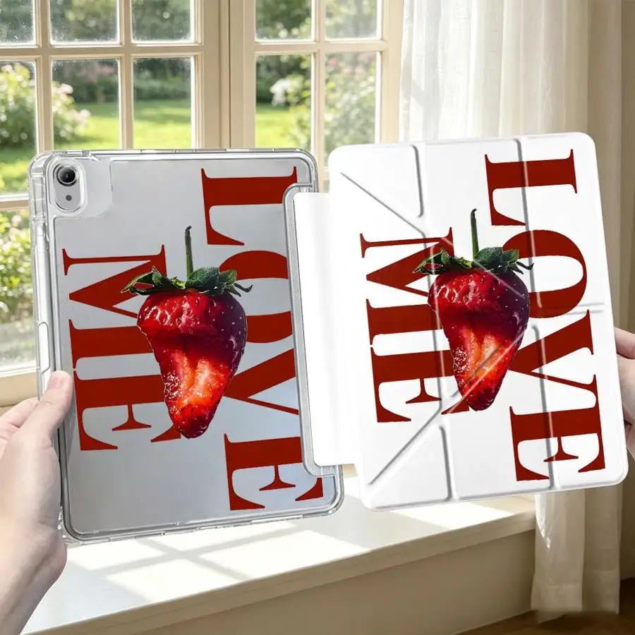 Creative Love Strawberry With Pen Slot Cover Tablet Case For iPad 12th 9th Air 8 M2 M3 3 11th Mini 7 6 5 10th Gen Pro 13 2025
