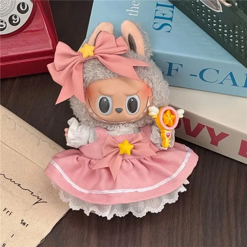 15 17cm For Labubu Doll Kawaii Cardcaptor Sakura Style Pink Skirt Outfit Clothes Princess Dress Shoes Set Clothing Accessories