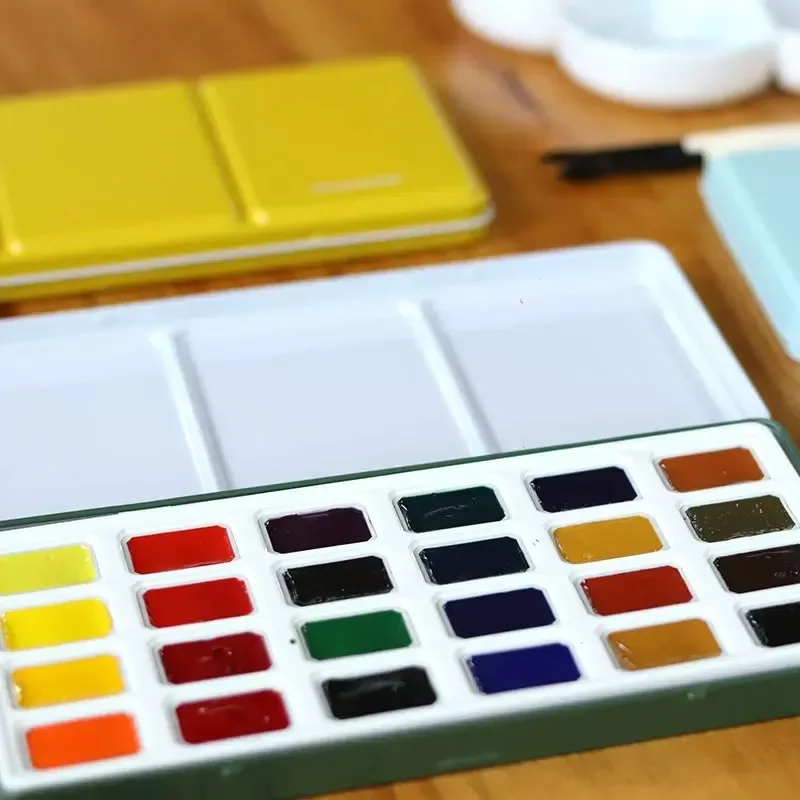 16/24grids Solid Watercolor Empty Iron Box Paint Storage Durable Easy To Clean Student Painting Palette Art Supplies