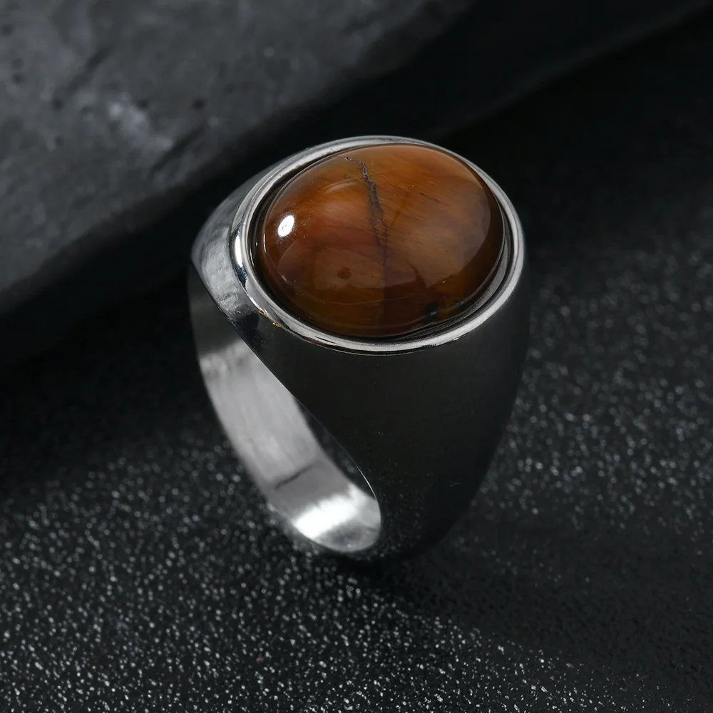 HNSP 316L Edelstahl Vintage-Ring für Damen, Schwarz, Rosa, Grün, Tigerauge, Steinringe, Fingerschmuck, Accessoires, große Größe – Detail 12