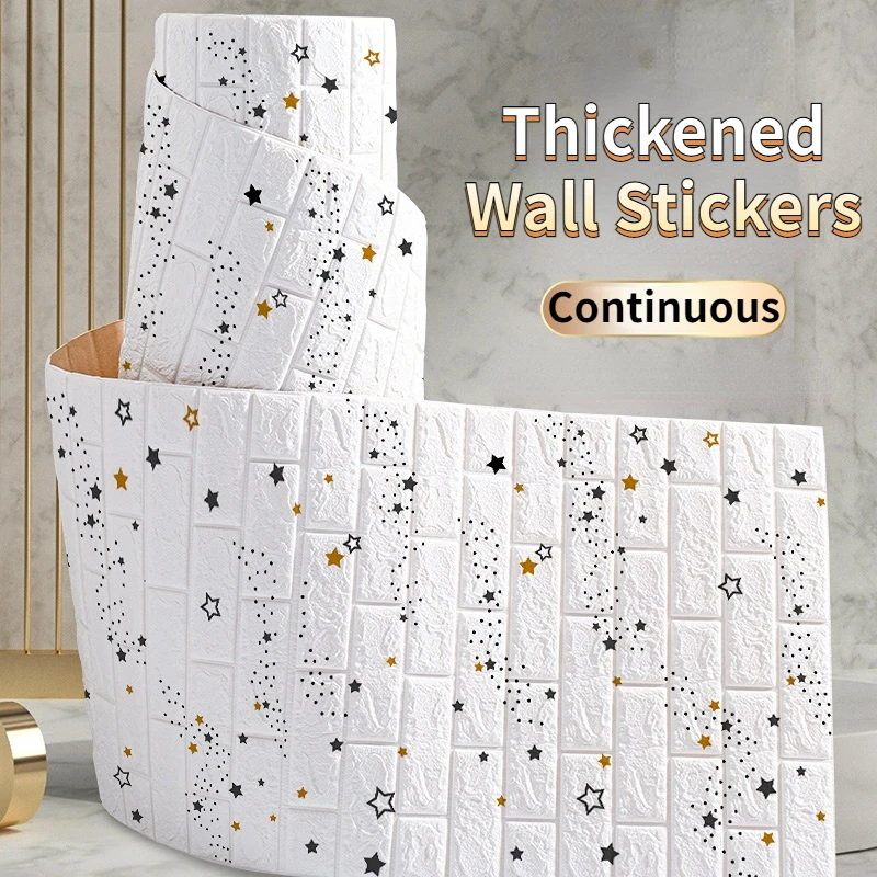 3D Continuous Self-Adhesive Brick Wallpaper DIY Waterproof Wall Sticker Anti-collision Thickened Kids Bedroom Decor