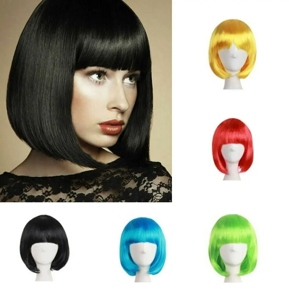 Lady Wig Women's Short Straight Bangs Full Hair Wigs Cosplay Party Hair Bob Wig Multiple Color Synthetic Hair