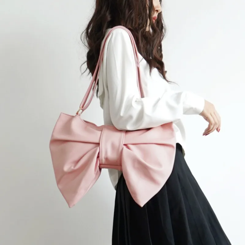 Fashion Chic PU Bow Shoulder Bag Personality Lolita Bag Elegant Totes for Women JK Uniform Underarm Crossbody Bag 2024 сумка