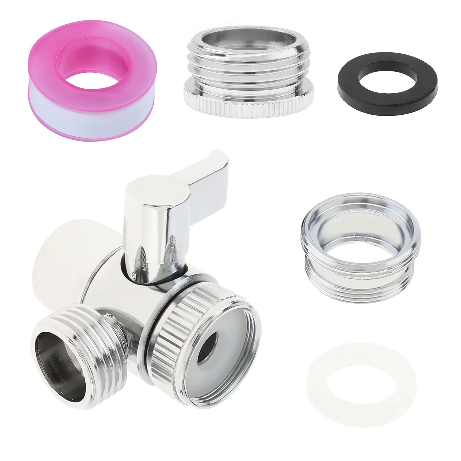 シンク蛇口用真ちゅう製蛇口ダイバーターバルブ、接続シャワーホース、ガーデンホース、エアレーター付きポータブル洗濯機クローム