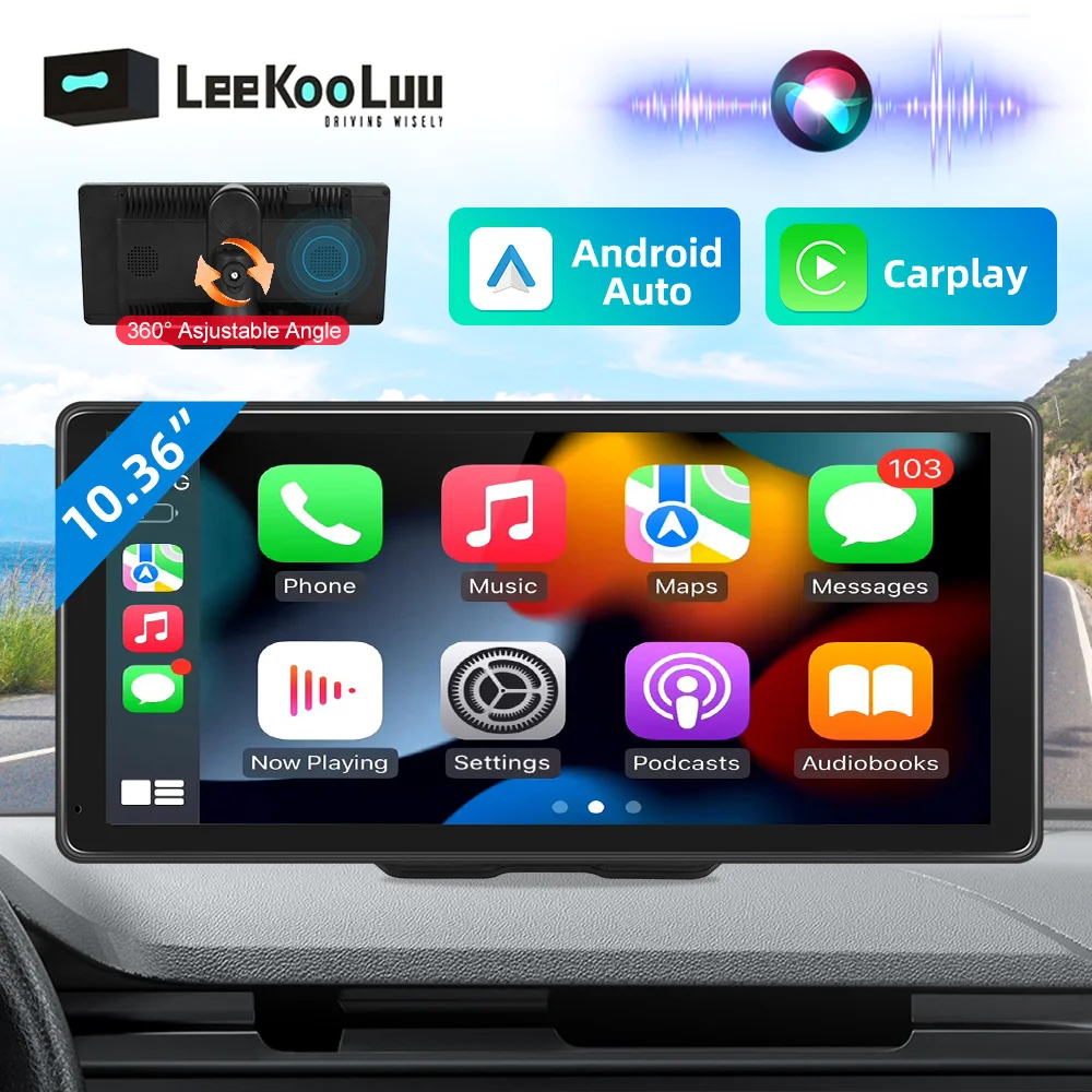 

LeeKooLuu 10.36" Portable Car Multimedia Player Support Android Auto Apple CarPlay Airplay Voice Control Mirrorlink Android Cast